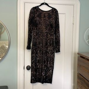 Black sequin long sleeve bodycon midi dress